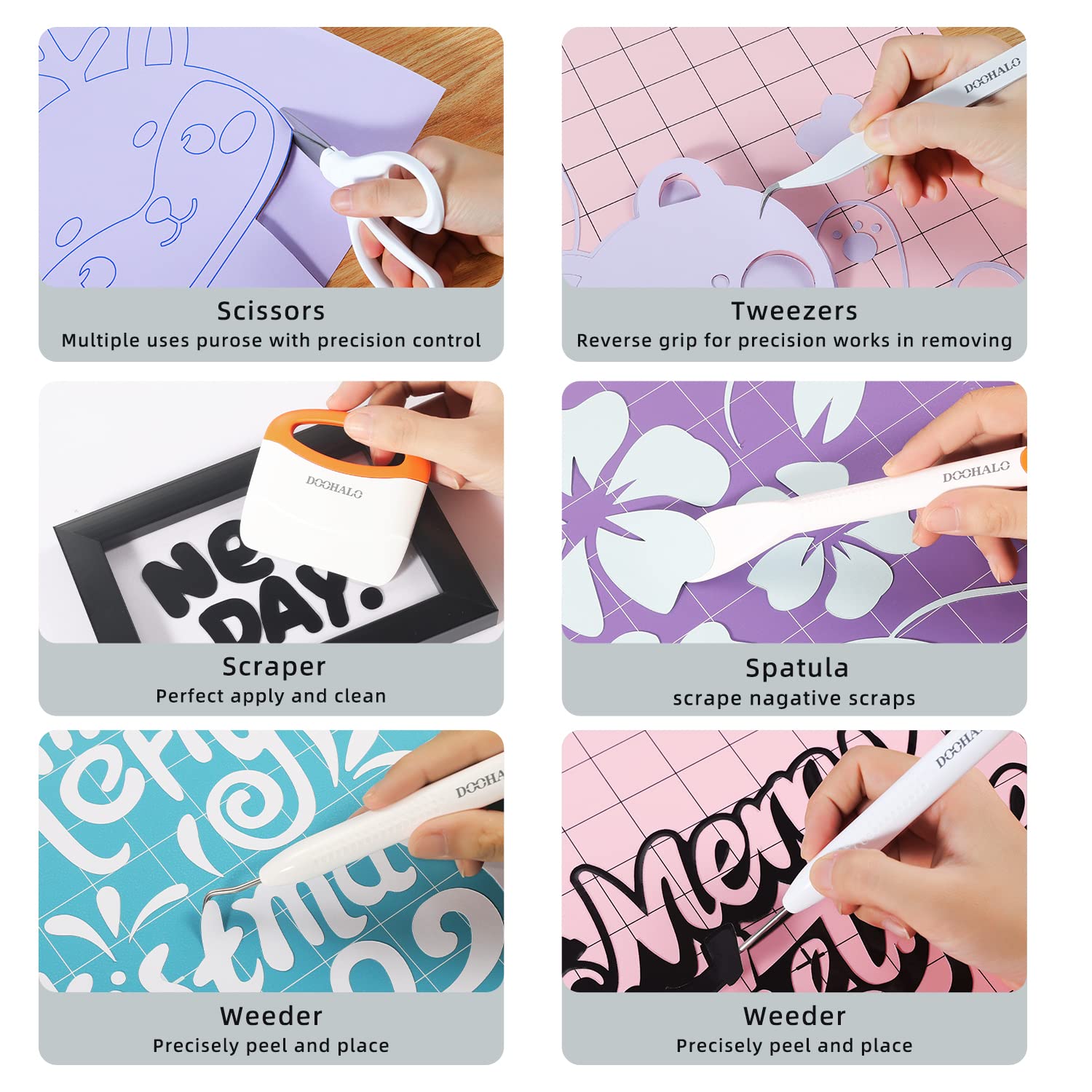 DOOHALO Brayer Roller Vinyl Weeding Tools for Cricut Tools Crafting Basic Accessories Set Kit for Silhouette Weeding Scraper Spatula Tweezers DOOHALO