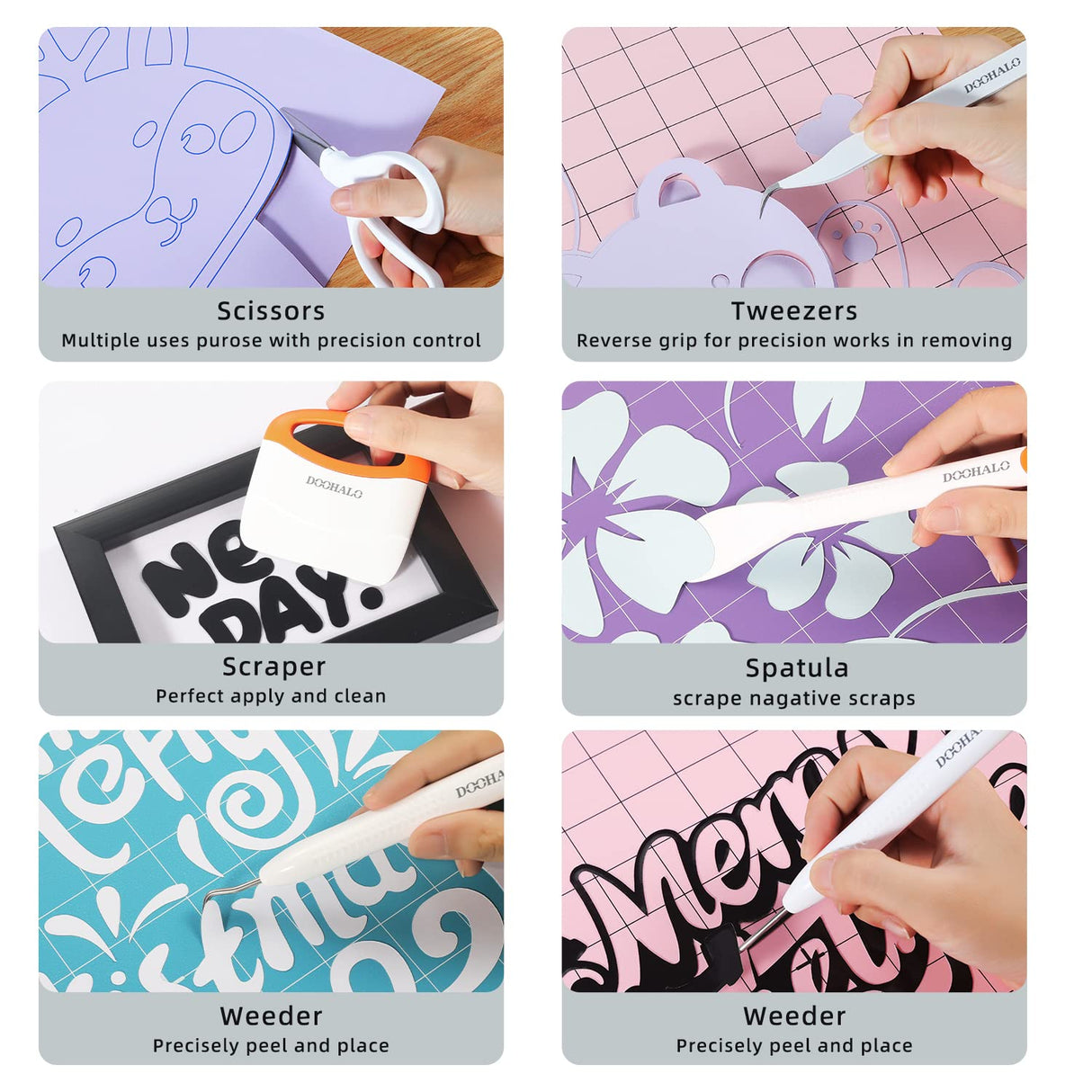 DOOHALO Brayer Roller Vinyl Weeding Tools for Cricut Tools Crafting Basic Accessories Set Kit for Silhouette Weeding Scraper Spatula Tweezers DOOHALO