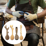 CDIYTOOL 4Pcs Wood Carving Spoon, Unfinished Wood Carving Spoon with Branch Handle Wooden Twig Shaped Spoon Black Walnut Blank Wood Spoon for DIY CDIYTOOL