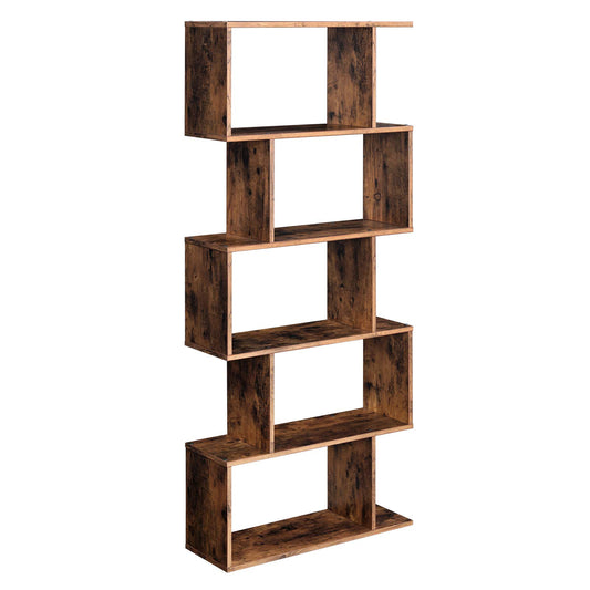 VASAGLE Rustic Brown 5-Tier Bookshelf and Room Divider with Sturdy Design - WoodArtSupply