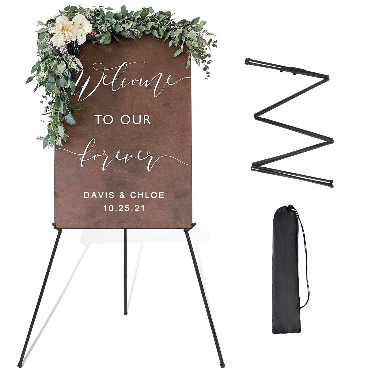 DANMO Easel Stand for Wedding Sign Poster 63'' Instant Display Easel for Floor Adjustable Metal Art Easel Black DANMO