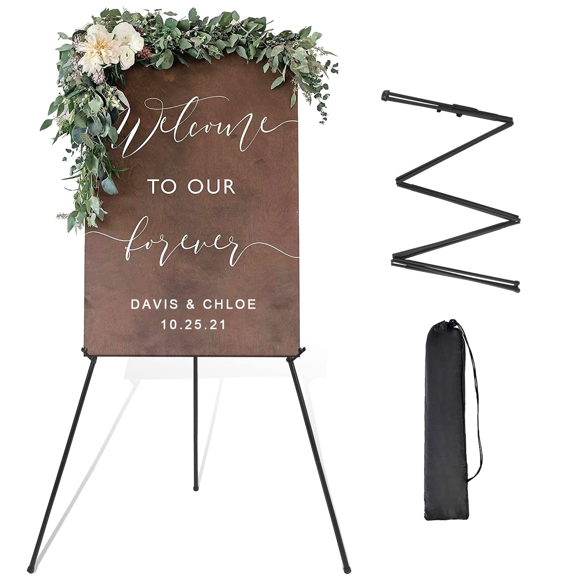 DANMO Easel Stand for Wedding Sign Poster 63'' Instant Display Easel for Floor Adjustable Metal Art Easel Black - WoodArtSupply