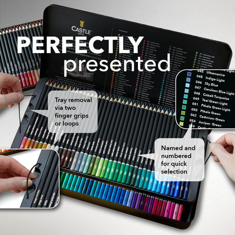 Castle Art Supplies 120 Colored Pencils Set | Quality Soft Core Colored Leads for Adult Artists, Professionals and Colorists | Protected and Castle Art Supplies