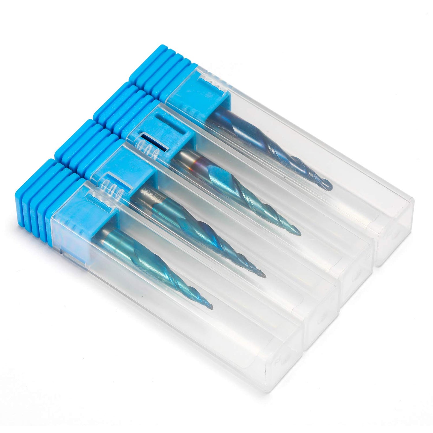 Genmitsu 4pcs 2-Flute Tapered Ball Nose Spiral End Mill, Nano Blue Coating Tungsten Carbide CNC Router Bits, 2D And 3D Engraving Carving Woodworking Genmitsu