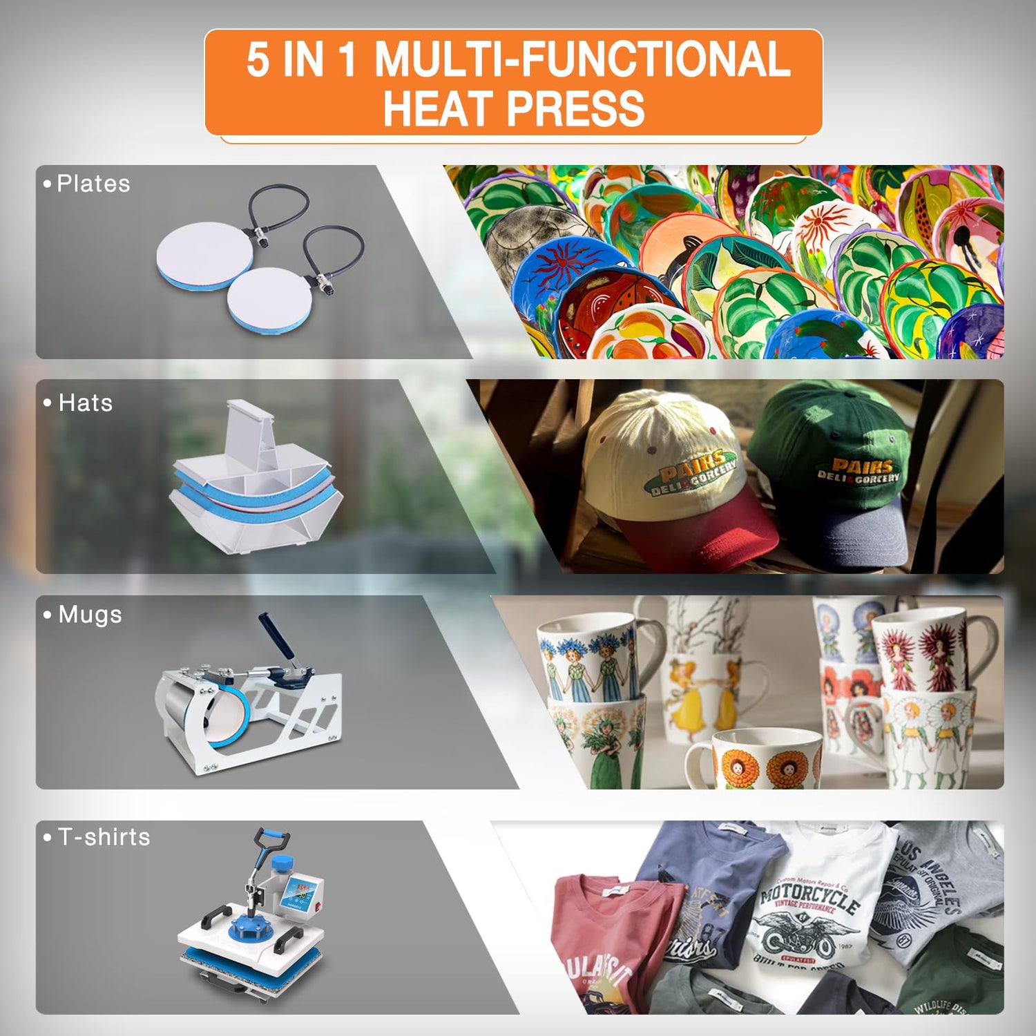 HORGELU 5 in 1 Heat Press Machine 12x15 Inch Heat Transfer Machine 360-Degree Swing Away Multifunction Digital Sublimation Combo Heat Press for T Horgelu