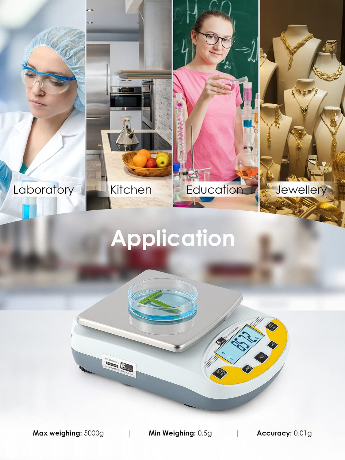 CGOLDENWALL Precision Lab Scale 5000gX0.01g Analytical Electronic Balance Digital Laboratory Scale Precision Jewelry Scales Kitchen Weighing CGOLDENWALL