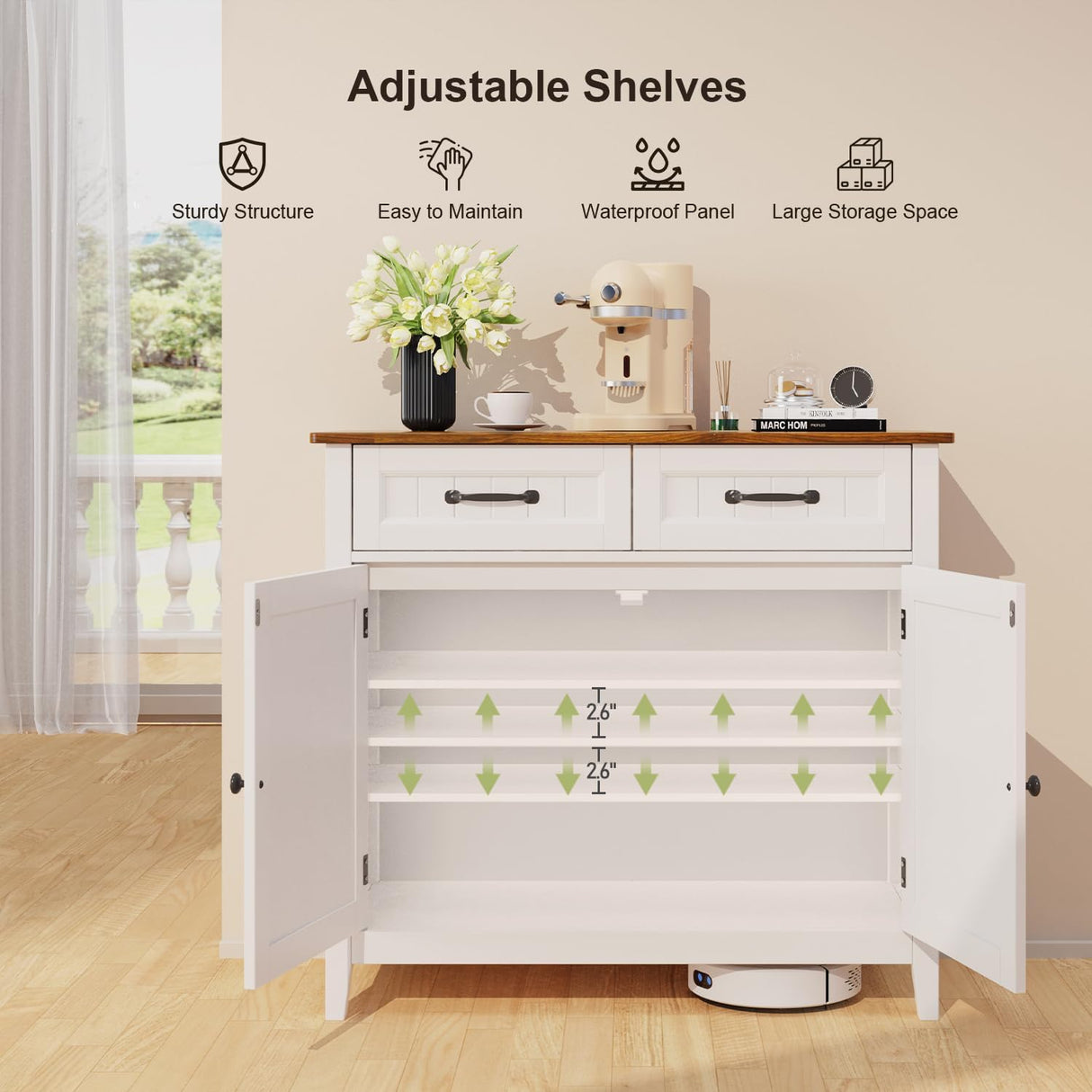 Gizoon Kitchen Sideboard Buffet Cabinet, 32'' H Large Kitchen Storage Island with Drawer and Adjustable Shelf, Modern Coffee Bar for Kitchen, Dining Gizoon