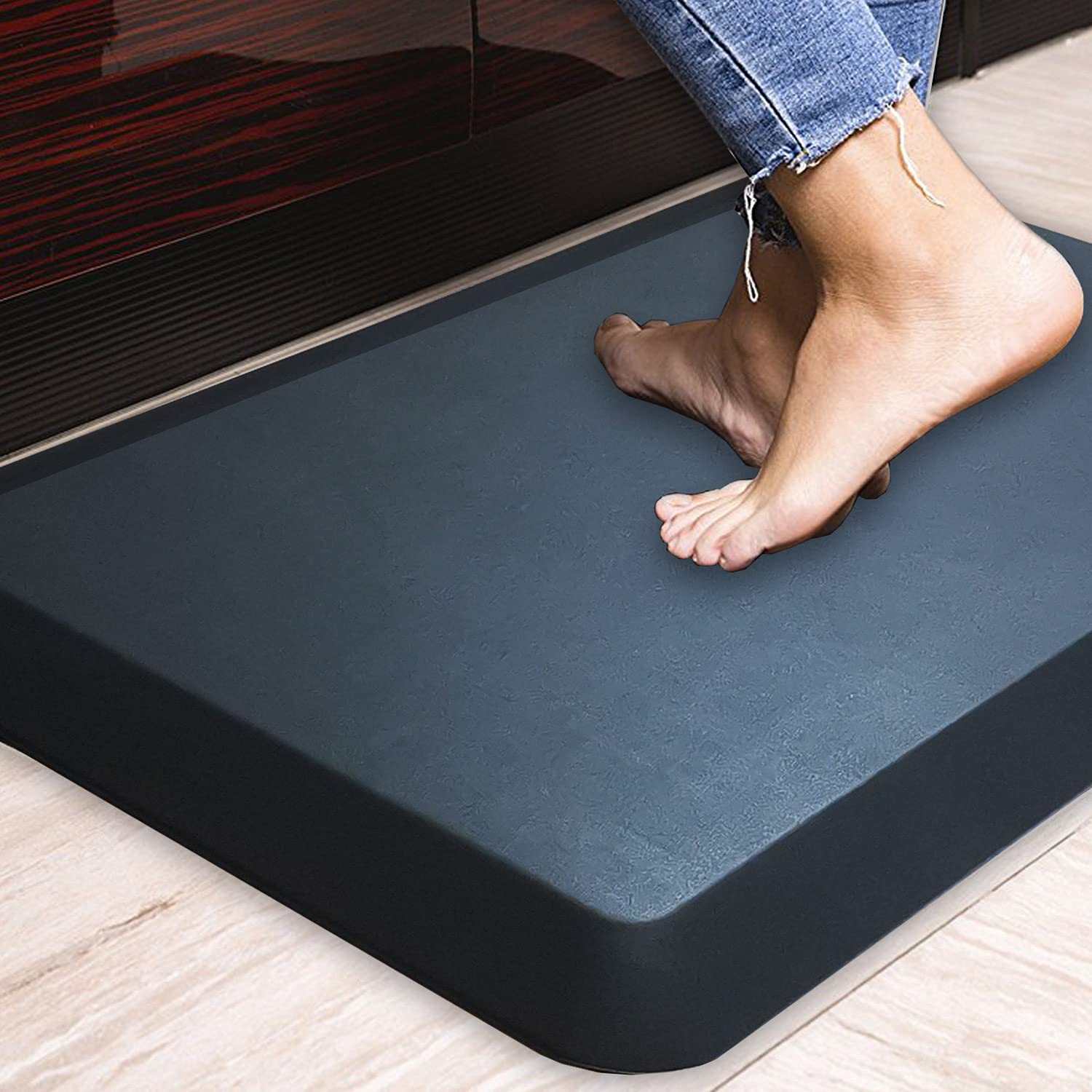 HEALEG 1" Extra Thick Anti Fatigue Floor Mat,Kitchen Mat, Standing Desk Mat – Comfort at Home, Office, Garage - Advanced PU Foam - NOT PVC!!! (Black, HEALEG