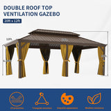 Jolydale 12FT×20FT Hardtop Aluminum Gazebo, Outdoor Metal Frame Canopy with Mosquito Net and Privacy Sidewalls,for Patio, Backyard, Large Size Jolydale