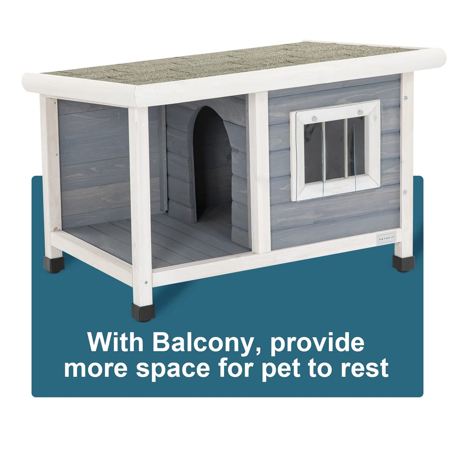 Petsfit Outdoor Wooden Dog House for Small Dogs, Light Grey, Small/33.6" L x 24.7" W x 23" H