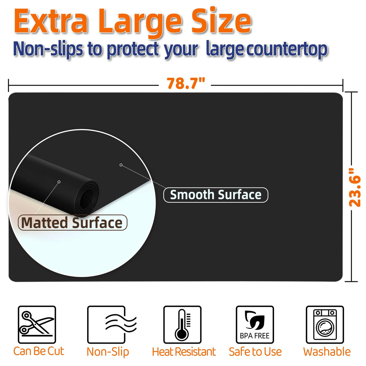 Warome Silicone Mat,78.7”x 23.6” Heat Resistant Mats for Countertop,Extra Large Countertop Protector Mat, Multi-functional Cuttable Kitchen Counter Warome