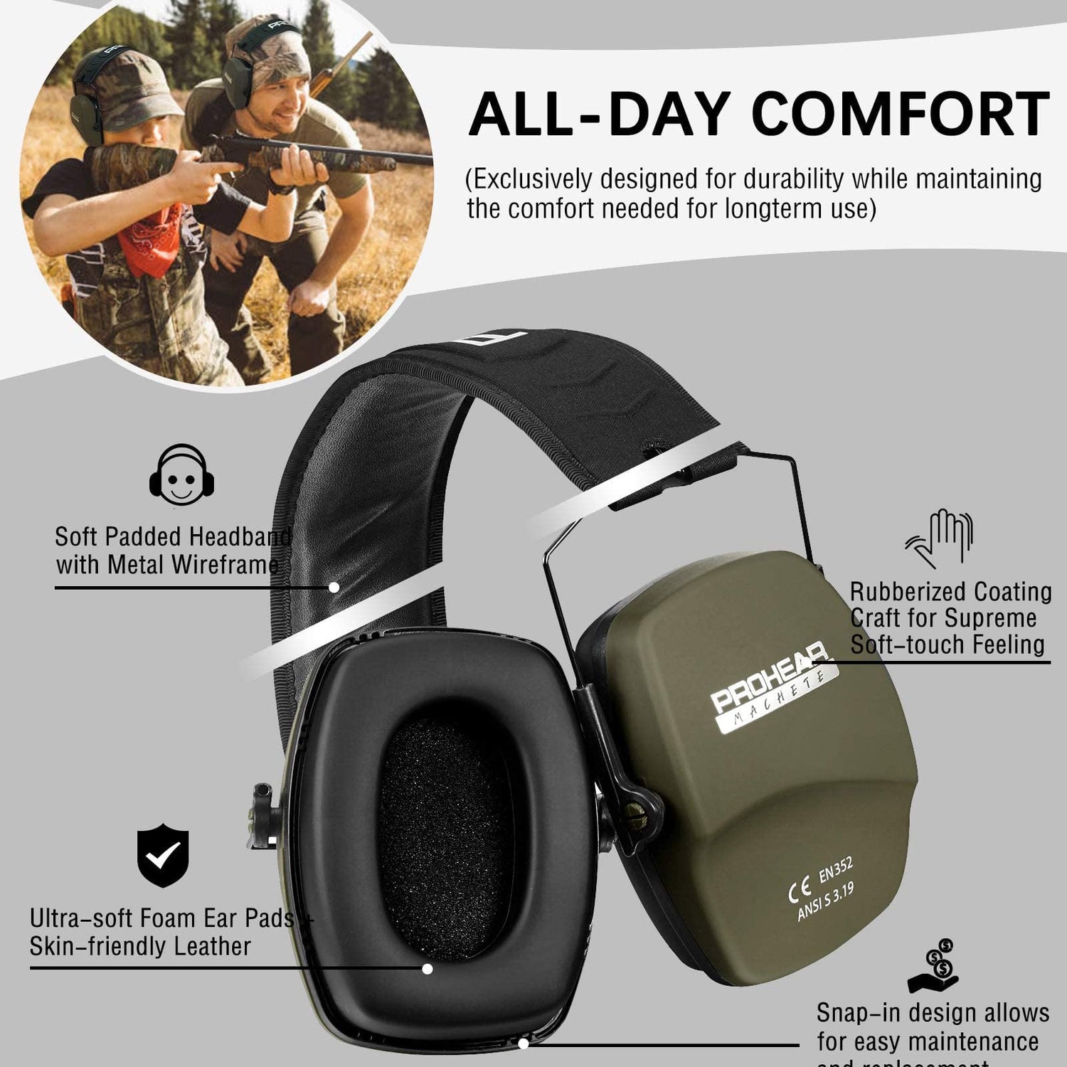 PROHEAR 016 Shooting Ear Protection Earmuffs 2 Pack, NRR 26dB for Gun Range, Hunting -Black and Green PROHEAR