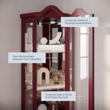 BELLEZE Lighted Corner Display Curved Top Curio Cabinet Wooden Shelving Unit with Tempered Glass Door, Bar and Liquor Storage Area with 5 Shelves - BELLEZE