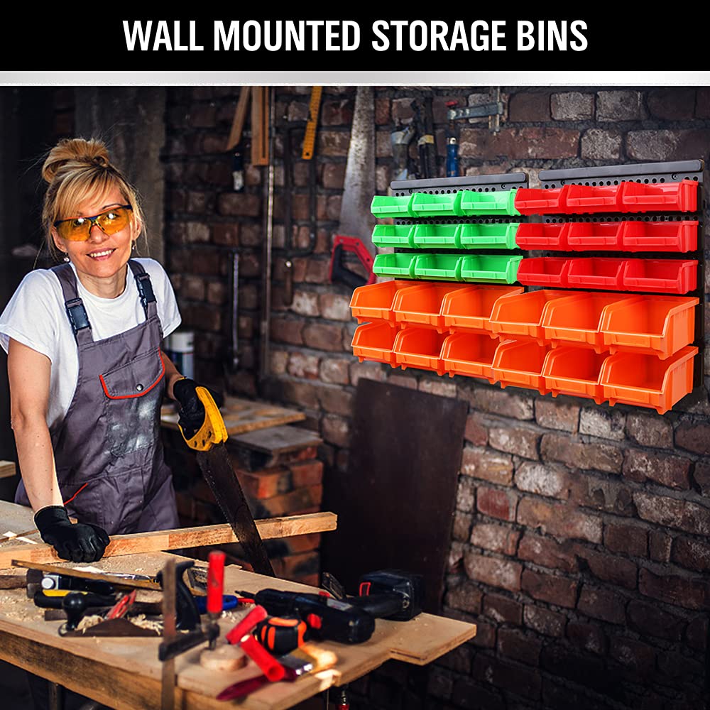 SWANLAKE 30PCS Wall Mounted Storage Bins, Plastic Garage Rack,Screw Storage,Tool Organizers. SWANLAKE GARDEN TOOLS