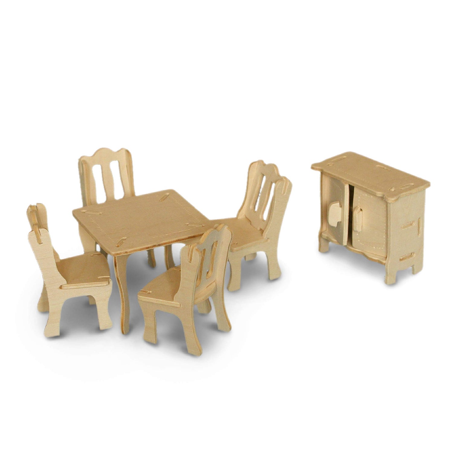 Puzzled 3D Puzzle Dining Room Dollhouse Set Wood Craft Construction Model Kit, Fun & Educational DIY Wooden Toy Assemble Model Unfinished Crafting Puzzled