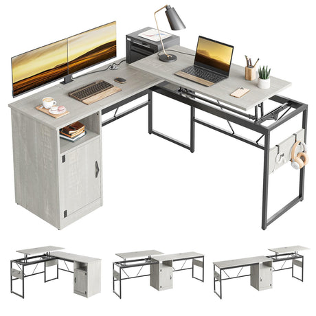 Bestier L Shaped Standing Desk Adjustable Height, 60" Corner Computer Desk with Storage File Cabinet, 95.2" Long and Large Reversible Office Desk Bestier