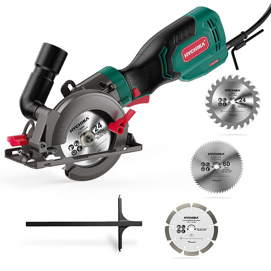 Electric Circular Saw, HYCHIKA 6.2A Mini Circular Saw with 3 Blades(4-1/2”), Compact Hand Saw Max Cutting Depth 1-7/8'' (90°), Rubber Handle, 10 Feet - WoodArtSupply