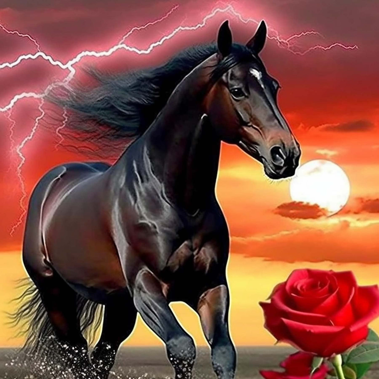 SKRYUIE 5D Animal Diamond Painting Kit - DIY Diamond Art Dark Horse Rose, Full Round Drill - Crystal Embroidery Cross Stitch - Adult Craft for Wall & SKRYUIE