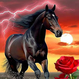 SKRYUIE 5D Animal Diamond Painting Kit - DIY Diamond Art Dark Horse Rose, Full Round Drill - Crystal Embroidery Cross Stitch - Adult Craft for Wall & SKRYUIE
