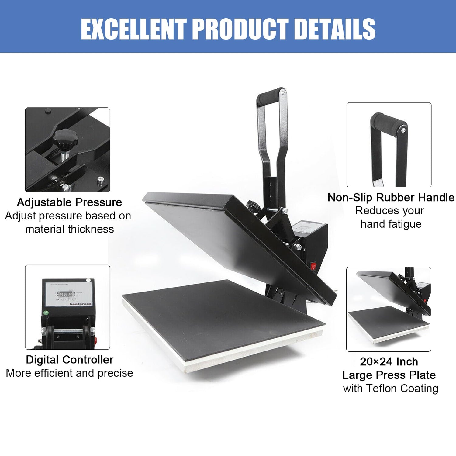 Rosyouth 20”x24“ Heat Press Machine, High Pressure Heat Press Machine for T Shirts, Multifunction Heat Press Transfer Machine, Heat Transfer Rosyouth