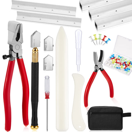 58 Pcs Stained Glass Supplies Glass Cutter Kit Including 8 Pcs Layout Block System 2 Pcs Class Running Breaking and Heavy Duty Glass Cutting Tool 2 Spakon