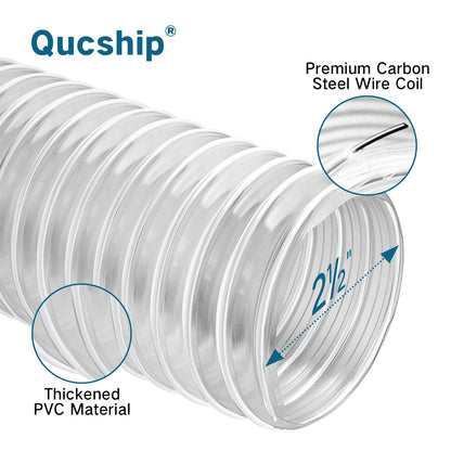 Heavy PVC Dust Collection Hose 2 1/2" x 20', Puncture Resistant PVC Dust Collection Hose with Carbon Steel Wire Coil, Flexible Clear PVC Fume - WoodArtSupply