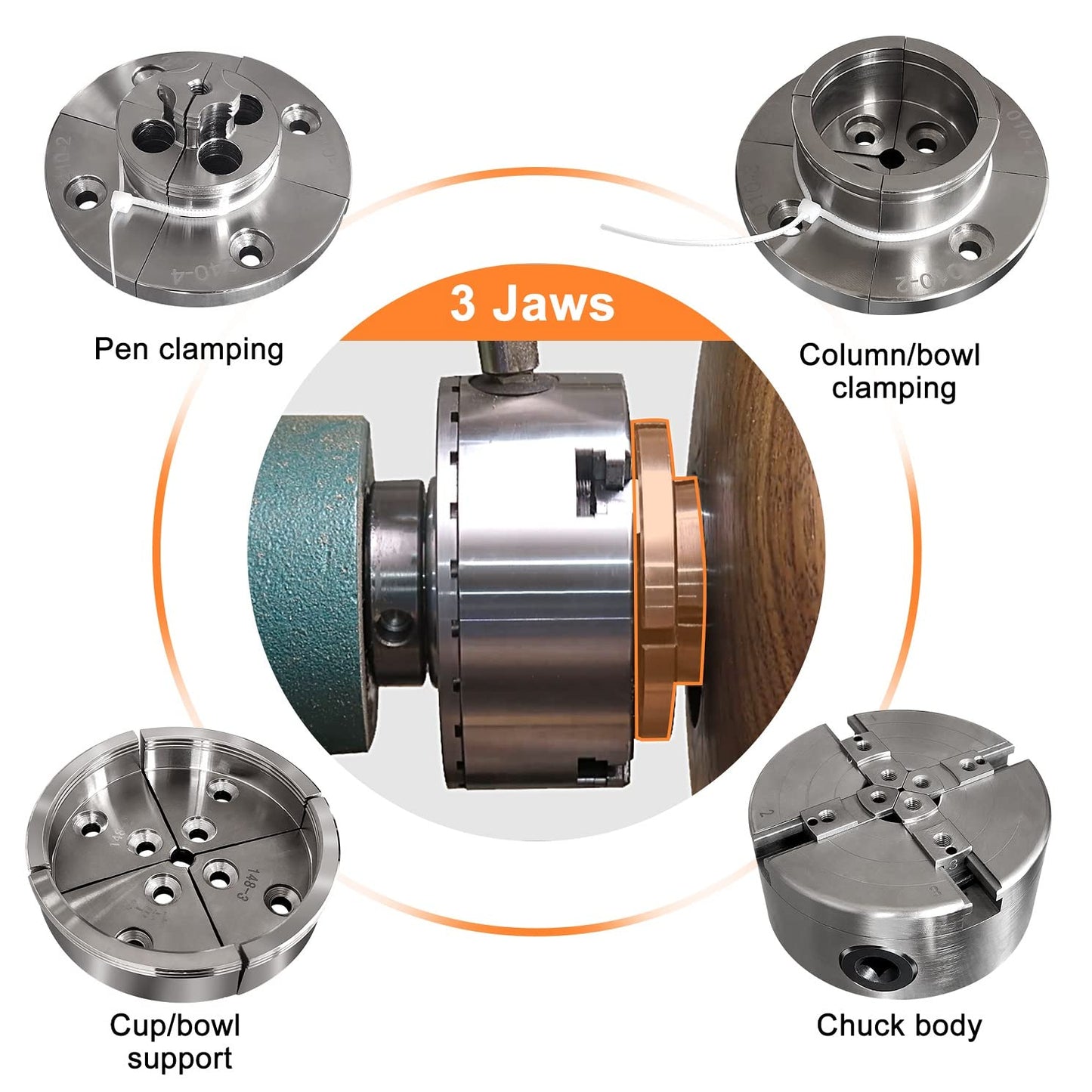 Wood Lathe Chuck Set 1" x 8 tpi， 4 inch 4 jaw self-Centering Woodturning Chuck for Lathe - WoodArtSupply