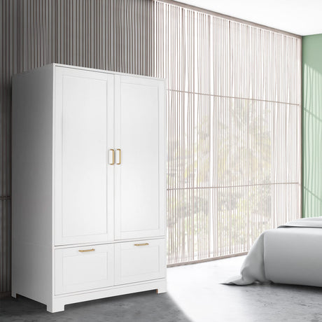 VINGLI Wide White Armoire Wardrobe Closet with Adjustable Shelves and Drawers, 60" Freestanding Closet Wardrobe Cabinet, Armoires and Wardrobes with VINGLI