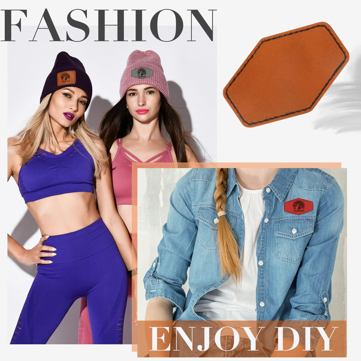 Huhumy 60 Pcs 3 x 2 Inch Blank Leatherette Hat Patches with Adhesive Rustic Leatherette Hexagon Laserable Patch Faux Leather Patches for Hats Fabric Huhumy