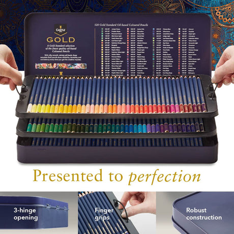 Castle Art Supplies Gold Standard 120 Coloring Pencils Set | Quality Oil-based Colored Cores Stay Sharper, Tougher Against Breakage | For Adult Castle Art Supplies