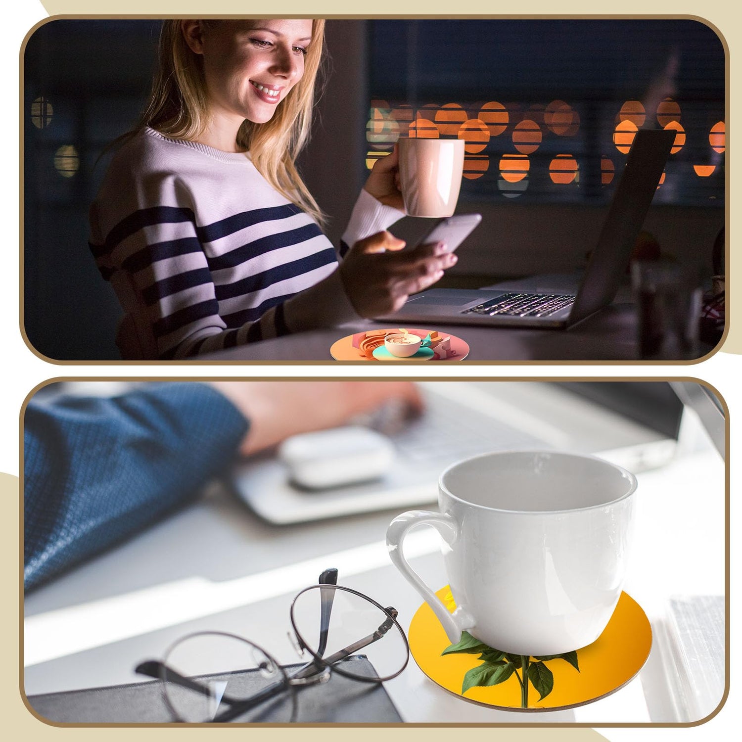 Ziliny 24 Pcs Sublimation Coasters 4 x 4 Inch Hardboard Coaster Cork and MDF Blank Coasters Sublimation Car Coasters Heat Press Parts Accessories for Ziliny