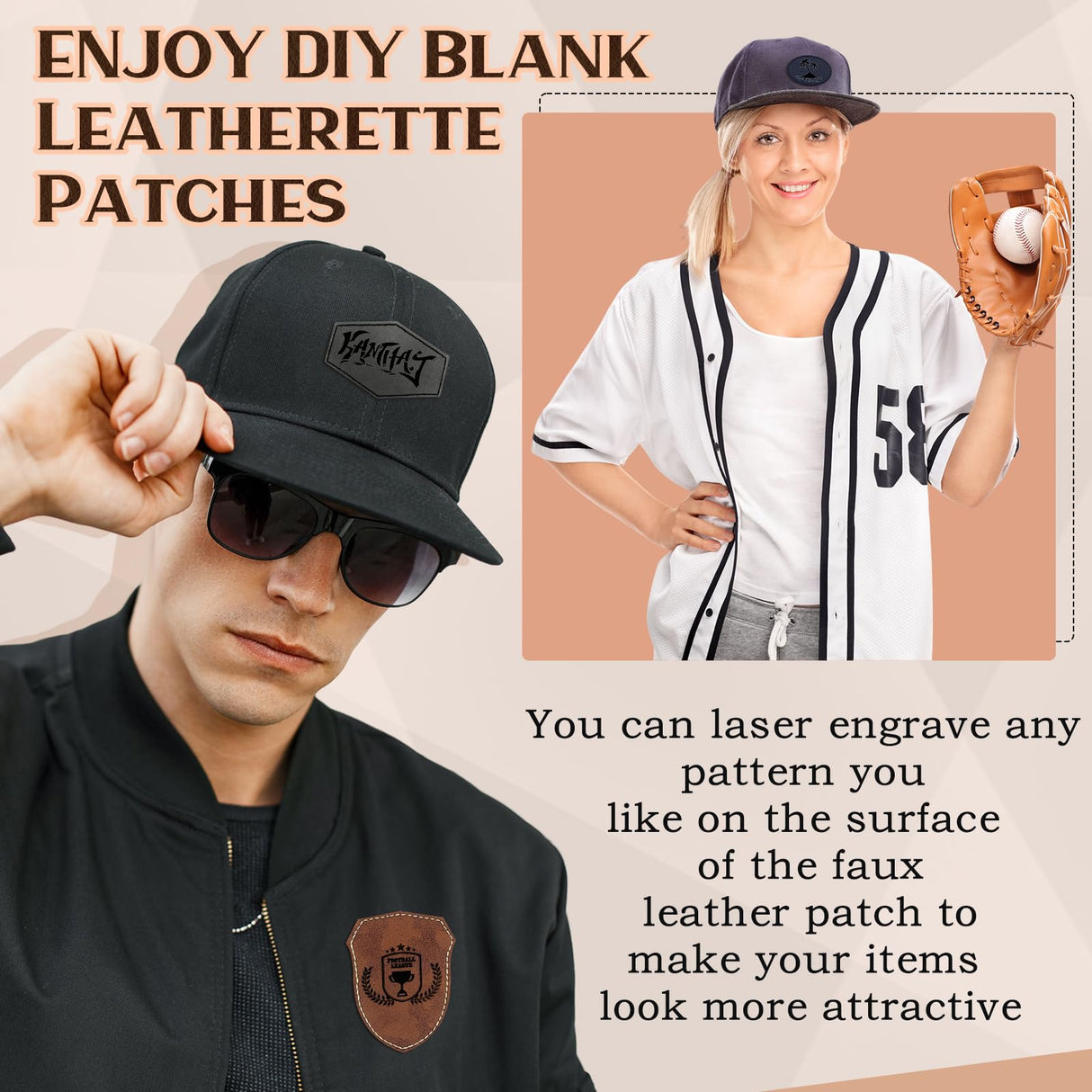 Yunlly 180 Pcs Rustic Leather Patches for Hats with Adhesive Heat Laser Engraving Blanks Patch Faux Leatherette Blank Patches for Embroidery Sew Yunlly