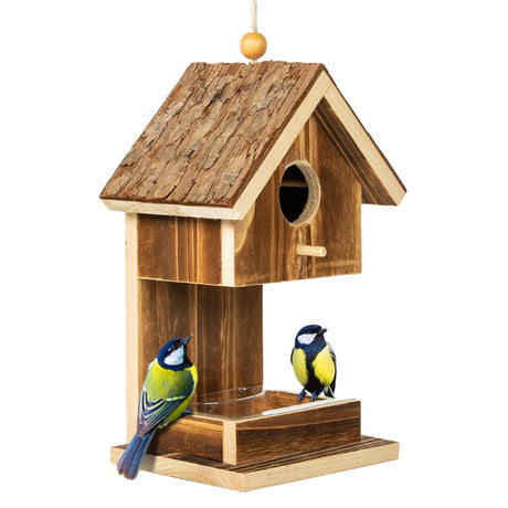 Karlliu Bird Houses for Outside Hanging Bird House Feeder for Hummingbirds Cardinal Wren Bluebird Wild Birds Small Natural Wood Birdhouse for Country karlliu