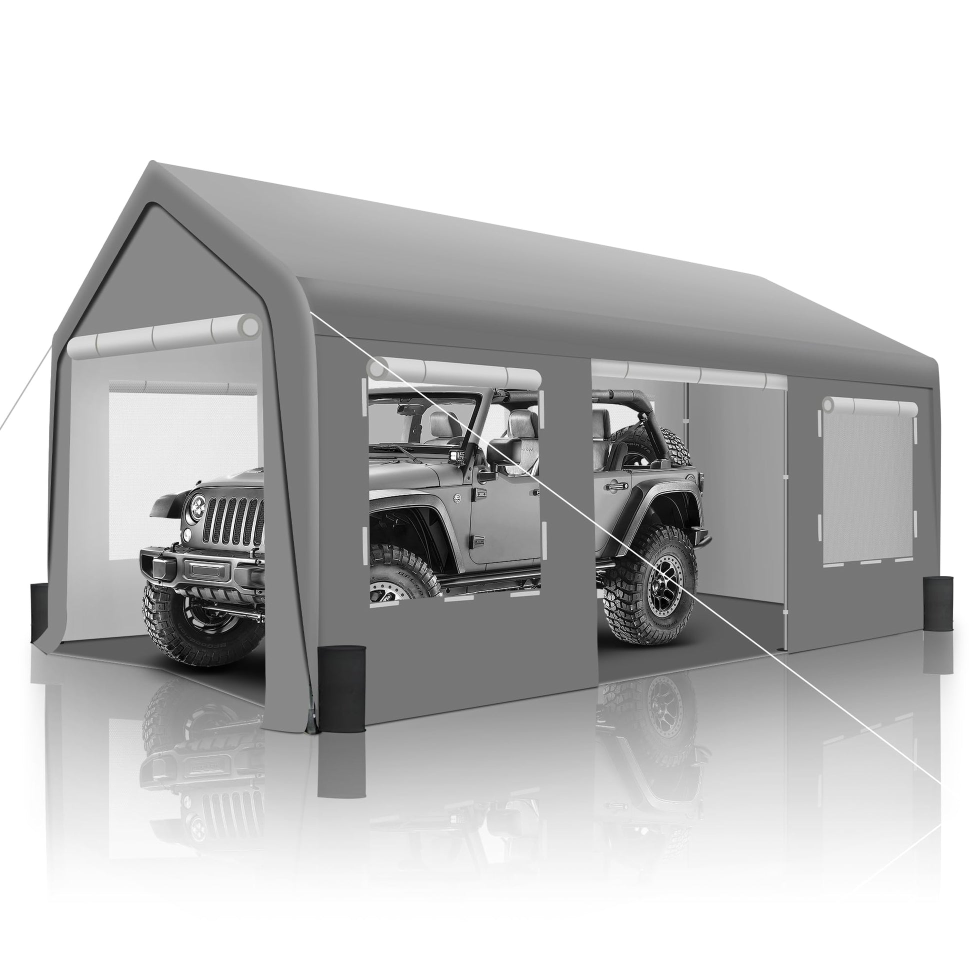 GARTOO Upgrade 10' x 20' Heavy Duty Carport Extra Large Outdoor Shelter with Roll-up Ventilated Windows & Side Doors, Portable Garage for Car Boat - WoodArtSupply