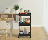 Sooyee 3-Tier Plastic Rolling Utility Cart with Wheels, Multi-Functional Storage Trolley for Office, Living Room, Kitchen, Movable Storage Organizer Sooyee
