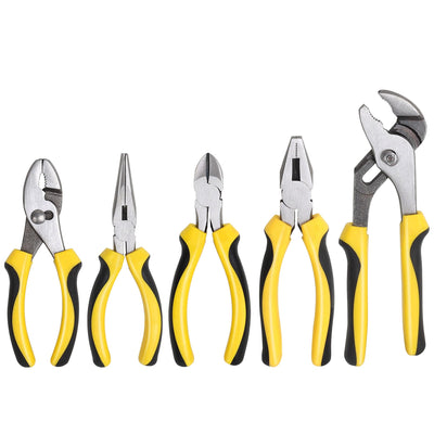 TOPLINE 5-Piece Pliers Set, Pliers Tool Set Included 8" Groove Joint Pliers, 7" Linesman Pliers, 6" Long Nose Pliers, 6" Slip Joint Pliers, 6"