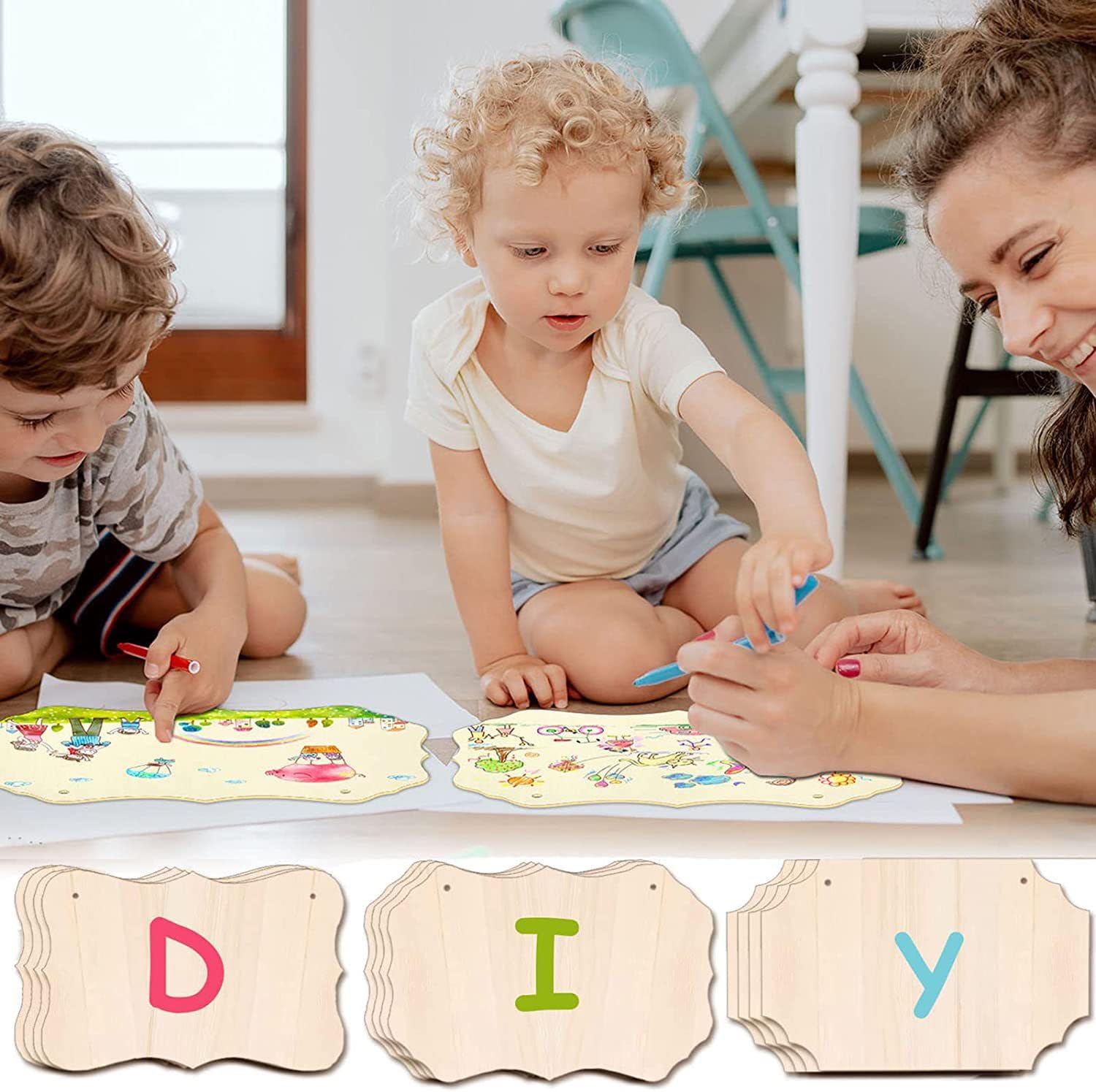 12PCS Unfinished Wood Crafts, Rectangle Wood Blanks Sign with Ropes for Crafts, Wood Plaque for Cricut Projects, Wooden Hanging Craft Door Signs Wall RF REENFAYA