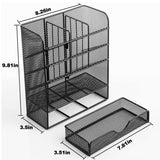 Spacrea Metal Pen Organizer, Pencil Holder for Desk, Desk Organizer with Drawer for School, Home, Art Supplies (Black) Spacrea