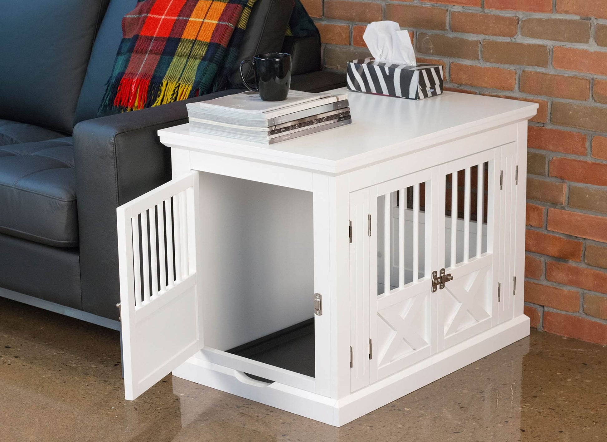 zoovilla Merry Products Triple Door Medium Dog Crate, Dog Kennel, Dog Cage, White - WoodArtSupply