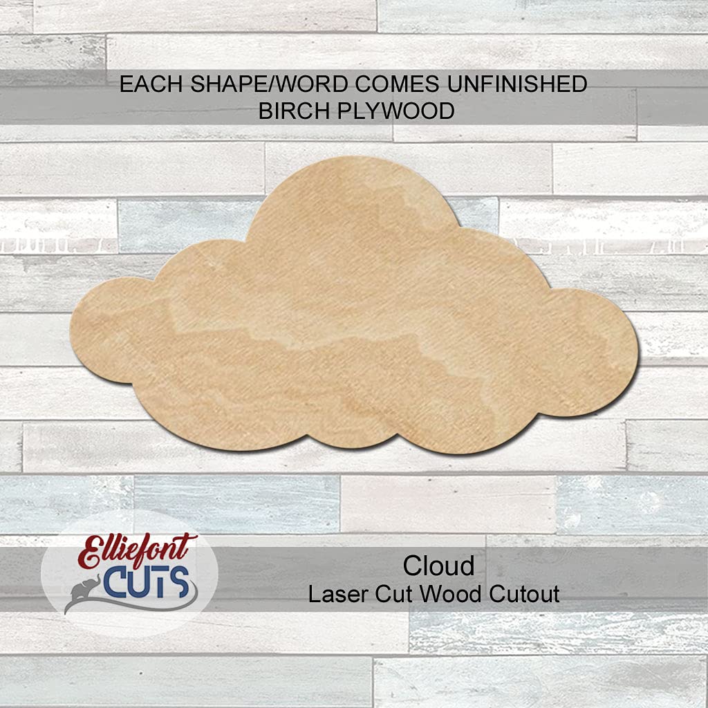 Cloud Wood Cutouts for crafts, Laser Cut Wood Shapes 5mm thick Baltic Birch Wood, Multiple Sizes Available - WoodArtSupply