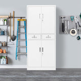 CJF Metal Storage Cabinet with Adjustable Shelves and Drawers, Locking Pantry Storage Cabinet for Office, Garage, Home, School, Utility (White) CJF