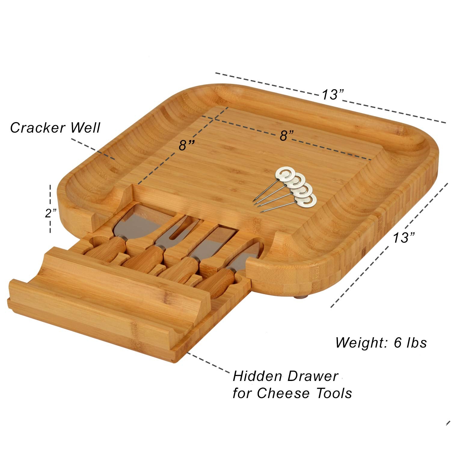 Picnic at Ascot Personalized Monogrammed Engraved Bamboo Cutting Board for Cheese & Charcuterie with Knife Set & Cheese Markers- Designed & Quality - WoodArtSupply