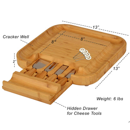 Picnic at Ascot Personalized Monogrammed Engraved Bamboo Cutting Board for Cheese & Charcuterie with Knife Set & Cheese Markers- Designed & Quality - WoodArtSupply