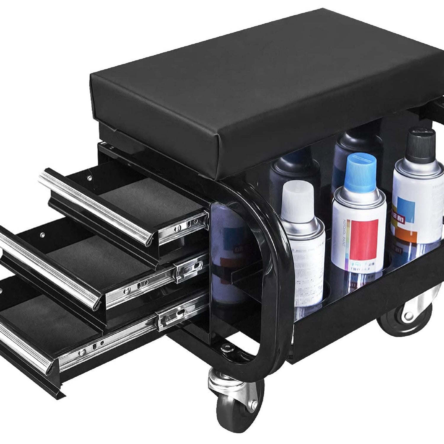 BIG RED Rolling Creeper Garage/Shop Seat with Three Built-in Drawers, Rolling Tool Chest,Black,APD2016AR BIG RED