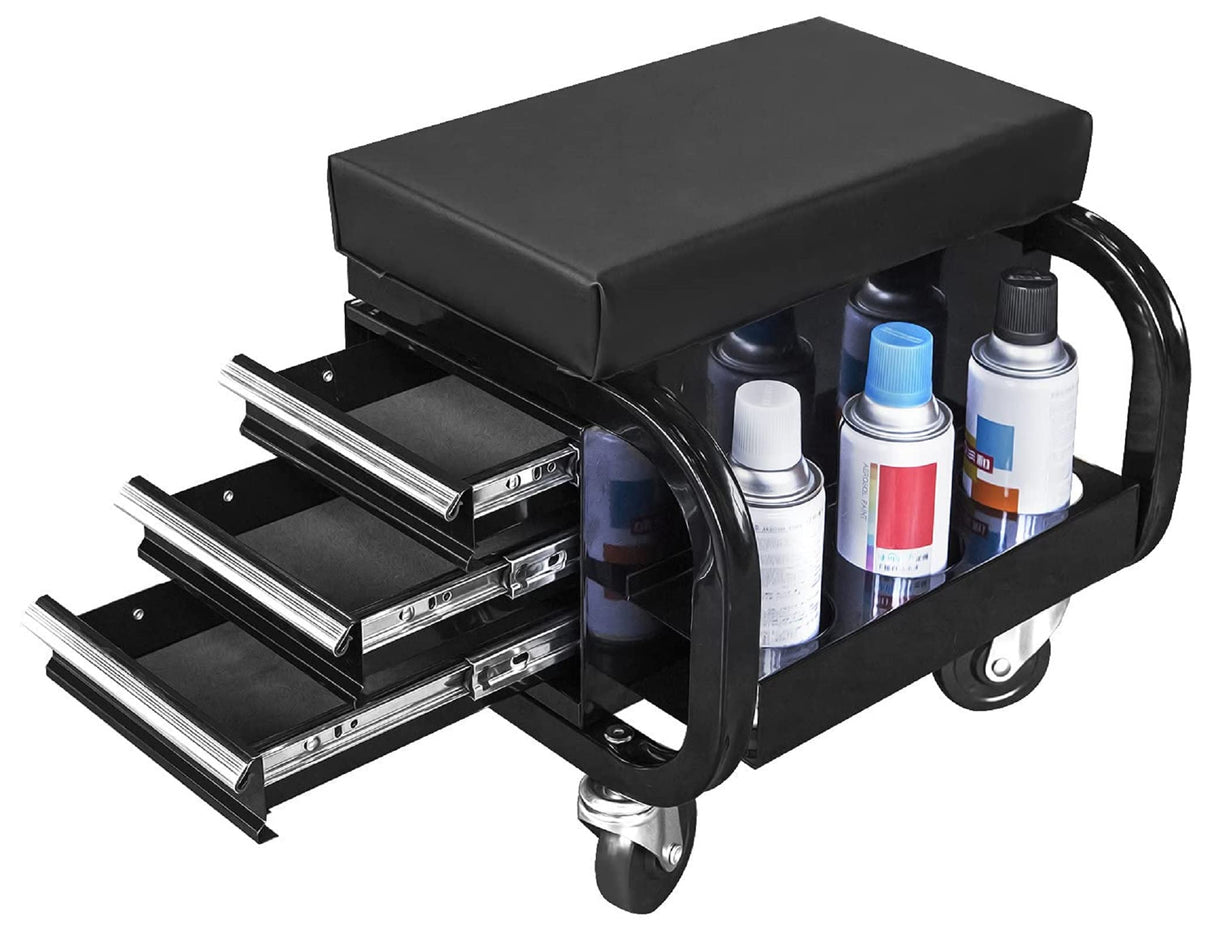 BIG RED Rolling Creeper Garage/Shop Seat with Three Built-in Drawers, Rolling Tool Chest,Black,APD2016AR BIG RED