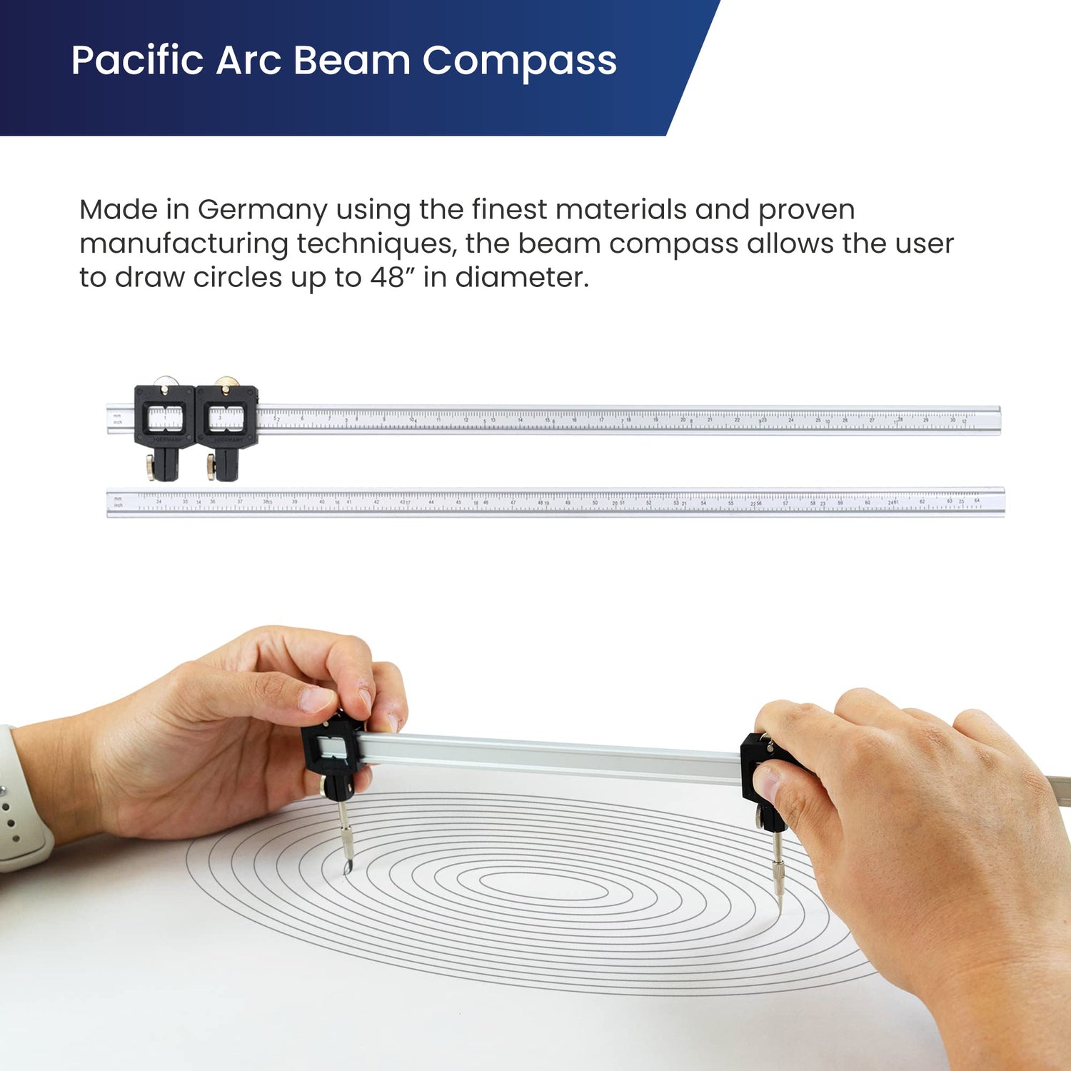 Pacific Arc - Beam Compass - Graduated - Metal- 13 inch w/Ruling Pen, and Lead Holder Pacific Arc