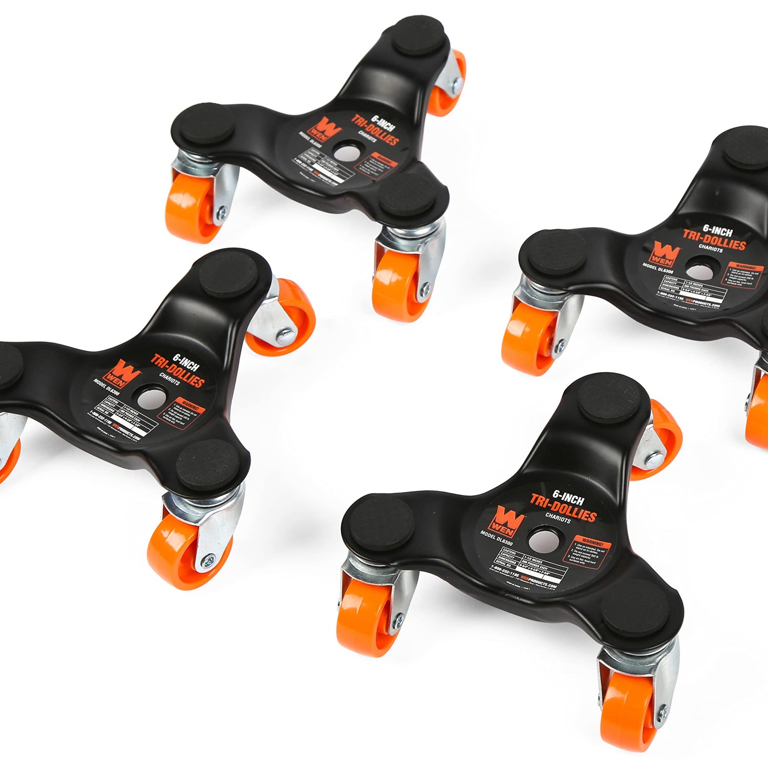 WEN DL6300 6-Inch 300-Pound Capacity Furniture Moving Tri-Dolly Set (4 Pack) , Black WEN