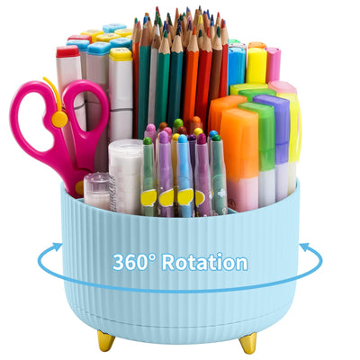 Marbrasse Desk Organizer, 360-Degree Rotating Pen Holder for Desk, Desk Organizers and Accessories with 5 Compartments Pencil Organizer, Art Supply