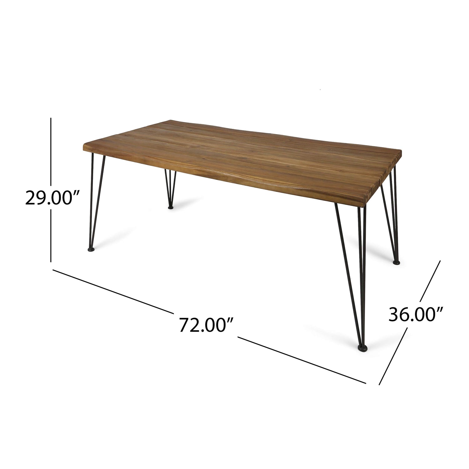 Christopher Knight Home Kama Patio Dining, Rectangular, 72", Acacia Wood Table Top, Rustic Iron Hairpin Legs, Teak Finish, Metal Christopher Knight Home