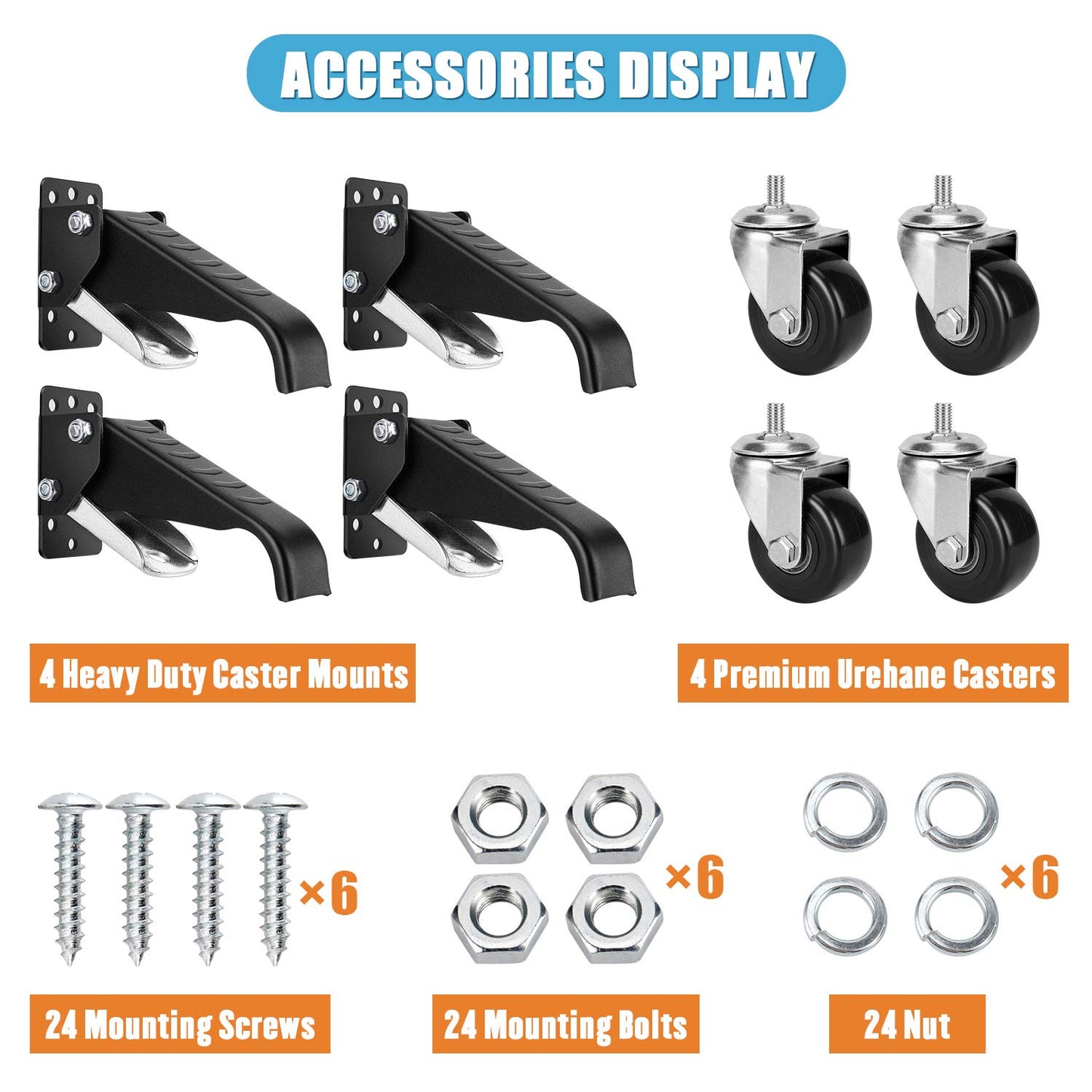 DOZAWA Workbench Caster kit 900 LBS Capacity Heavy Duty Retractable Workbench Casters All Steel Construction Urethane Wheels [Upgraded]
